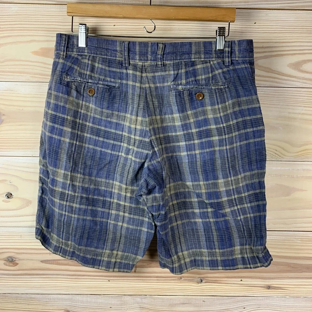 Banana Republic 100% Linen Shorts Plaid Mens 34‎ Travel Golf Preppy